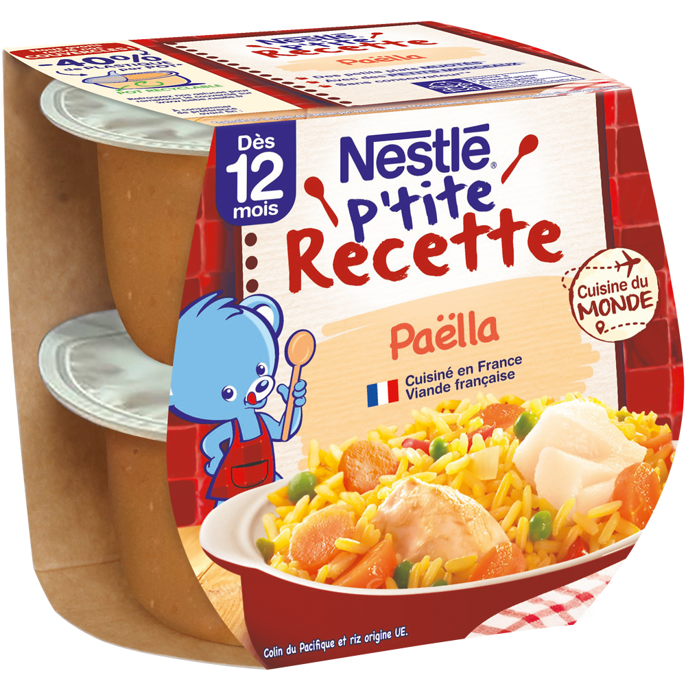 Plats complets P'TITE RECETTE Paëlla dés 12 mois NESTLE bols 2x200g