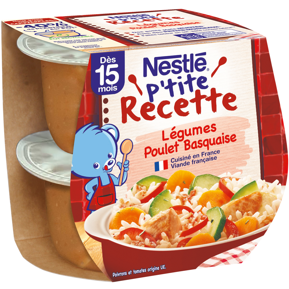 Plats complets P'TITE RECETTE Légumes poulet basquaise 15M+ NESTLE - 2x200g