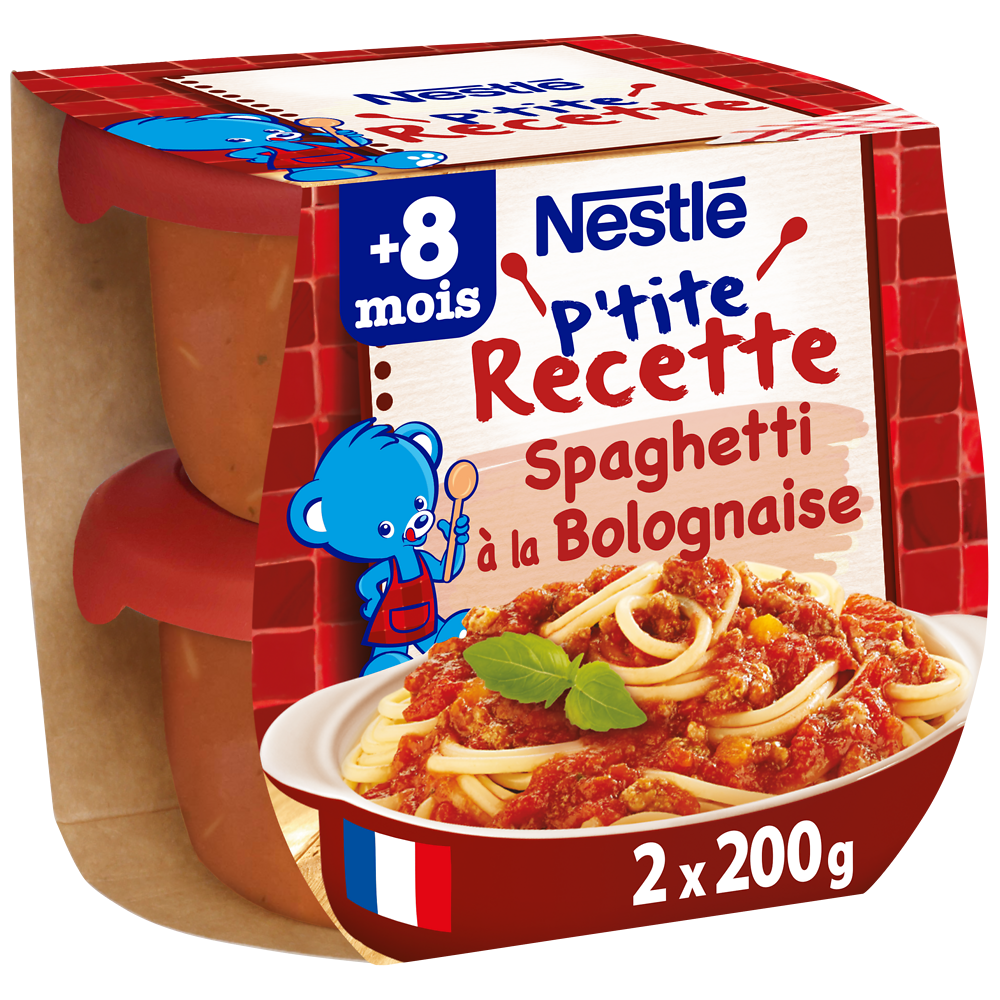 Plats complets P'TITE RECETTE Spaghetti bolognaise 8M+ NESTLE - 2x200g