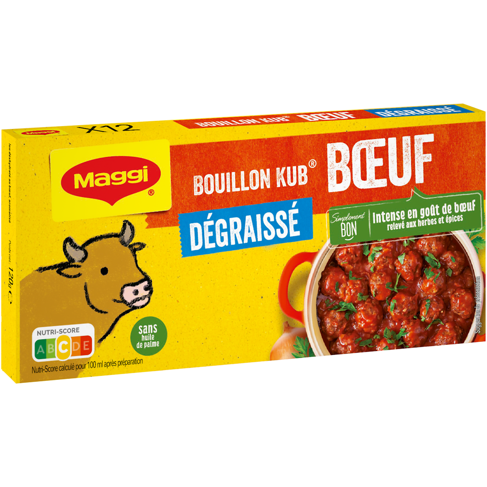 Bouillon cube boeuf dégraissé MAGGI, boite de 12 cubes, 120g