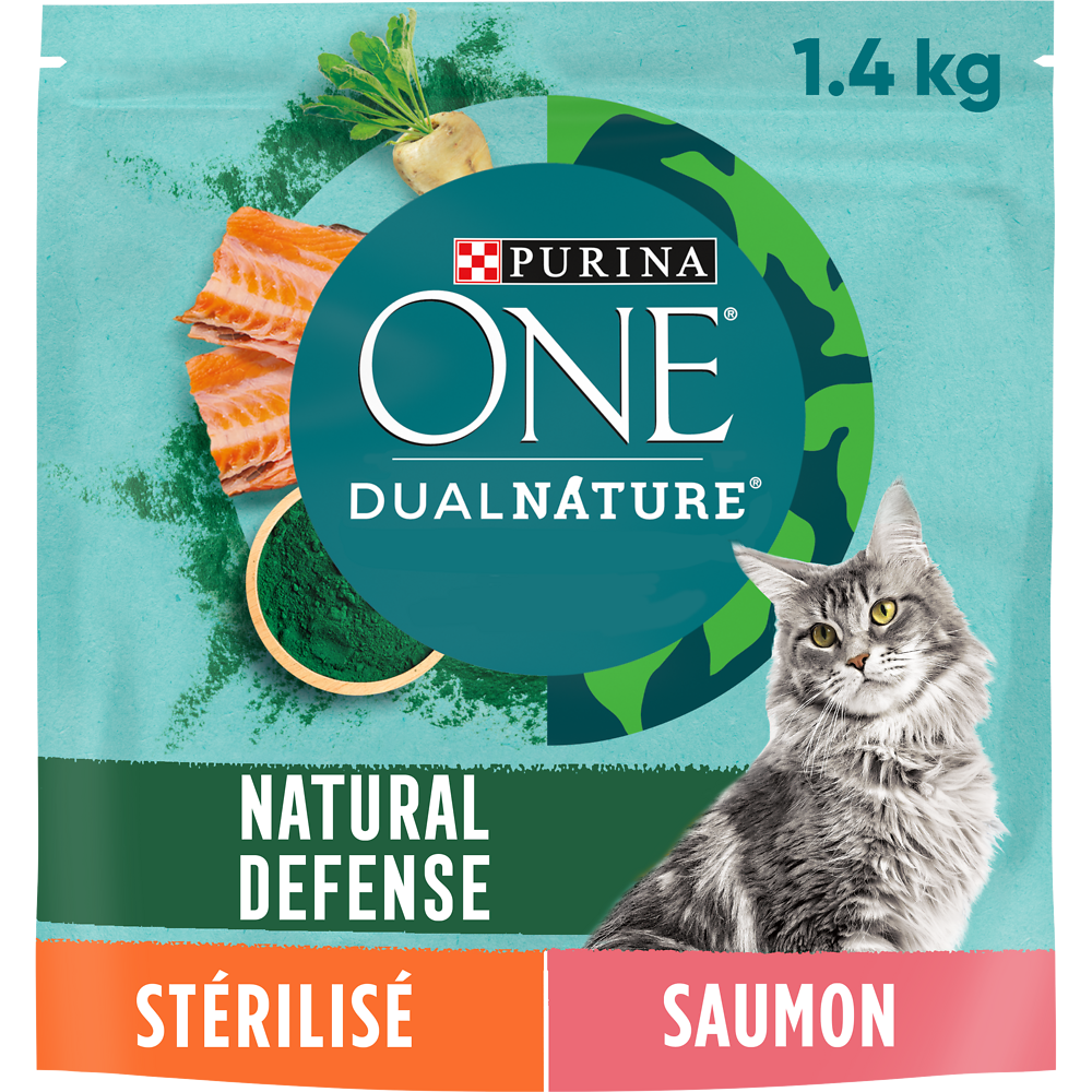 Croquettes chat stérilisé Dual Nature Spiruline Saumon PURINA ONE - 1,4kg