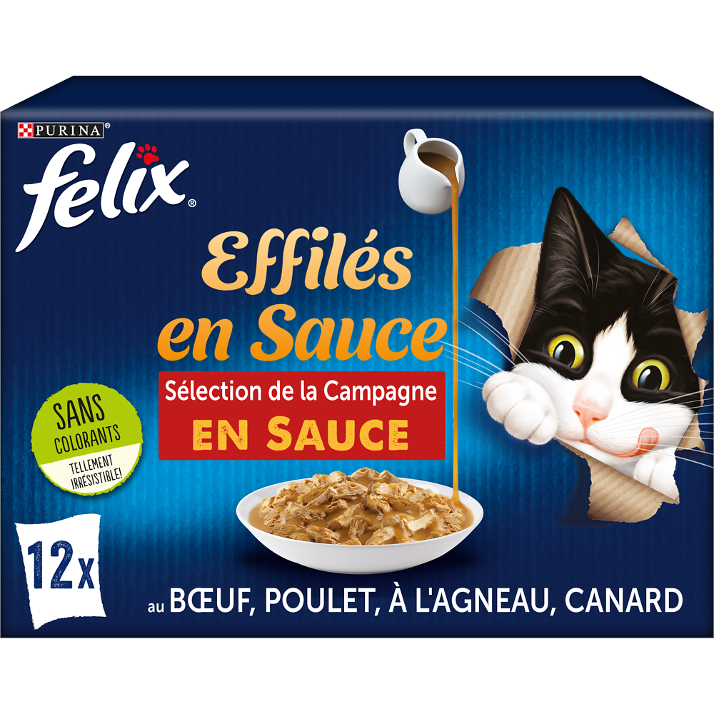 Sachets fraîcheur chat Tendres Effilés en Sauce Campagne FELIX - 12x85g