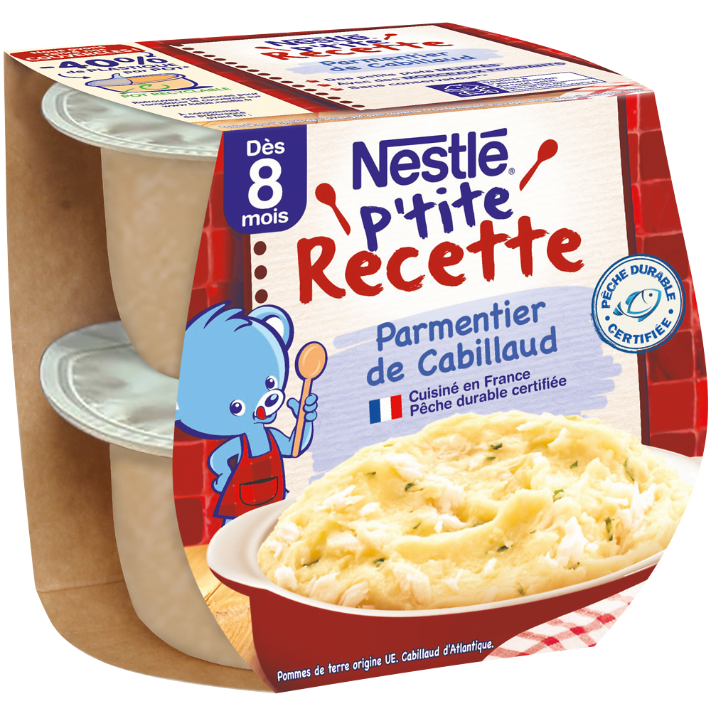 Plats complets P'TITE RECETTE Parmentier de cabillaud 8M+ NESTLE - 2x200g