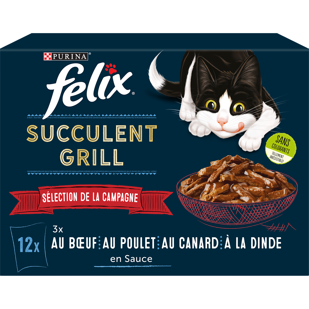 Sachets fraîcheur pour chat Succulent Grill Campagne FELIX - 12x80g