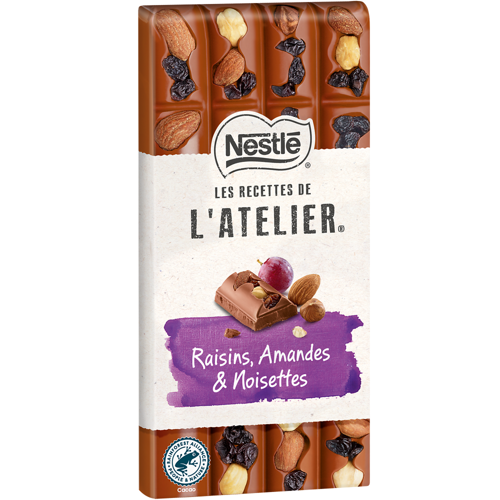 Chocolat lait raisins amandes noisettes NESTLE L'ATELIER - Tablette 170g