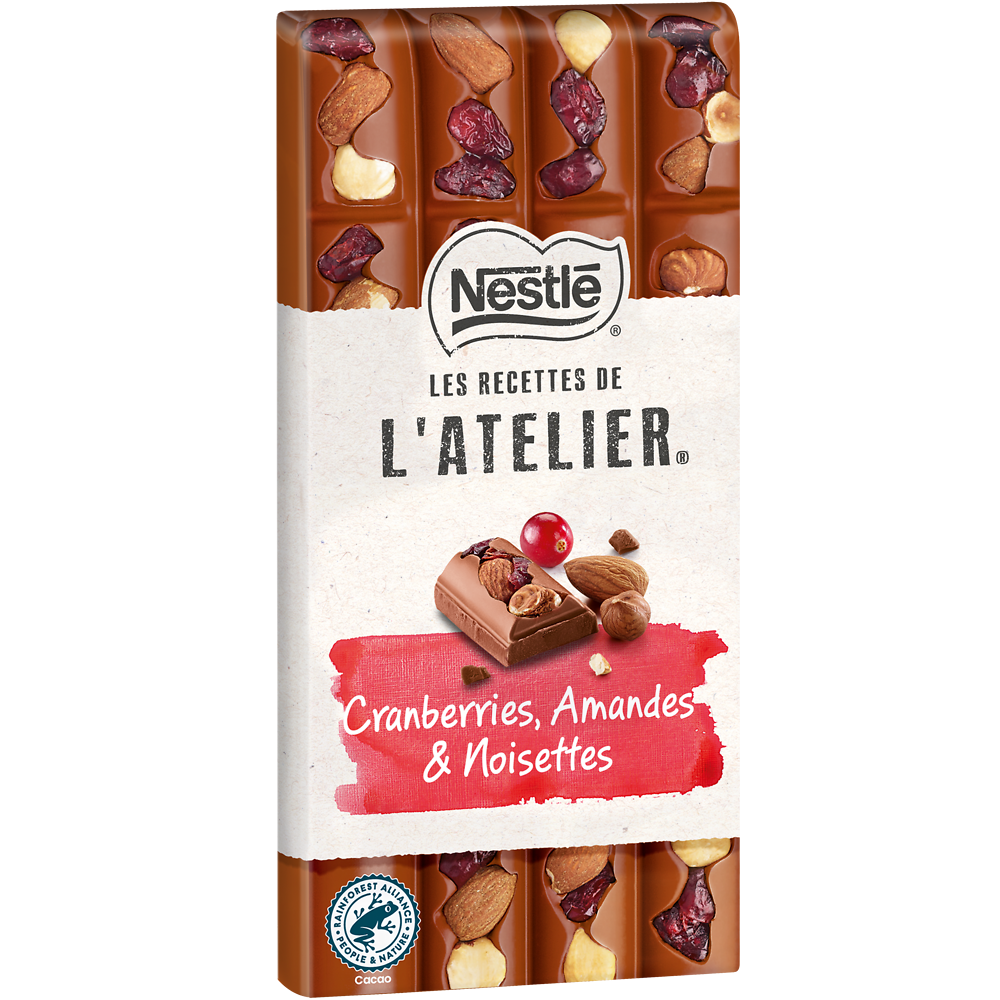 Chocolat lait cranberries amande noisette NESTLE L'ATELIER - Tablette170g