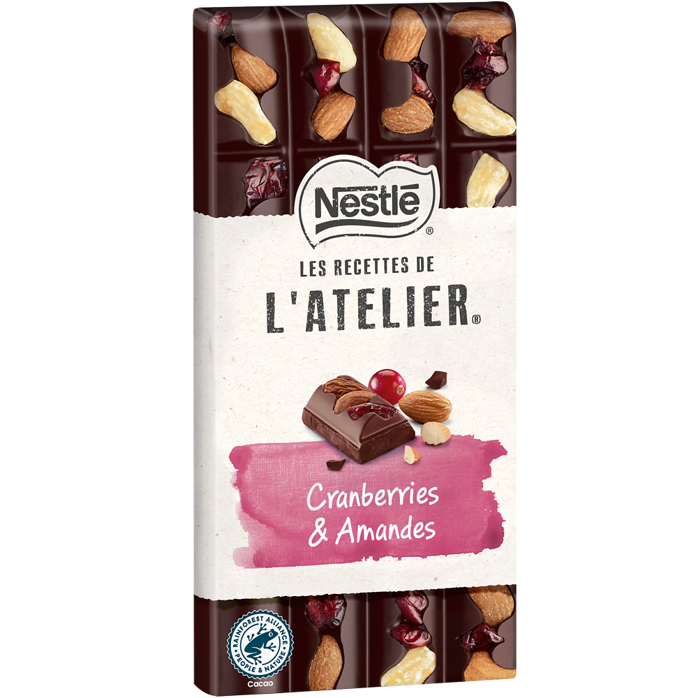 Chocolat noir cranberries amandes NESTLE L'ATELIER - Tablette 170g