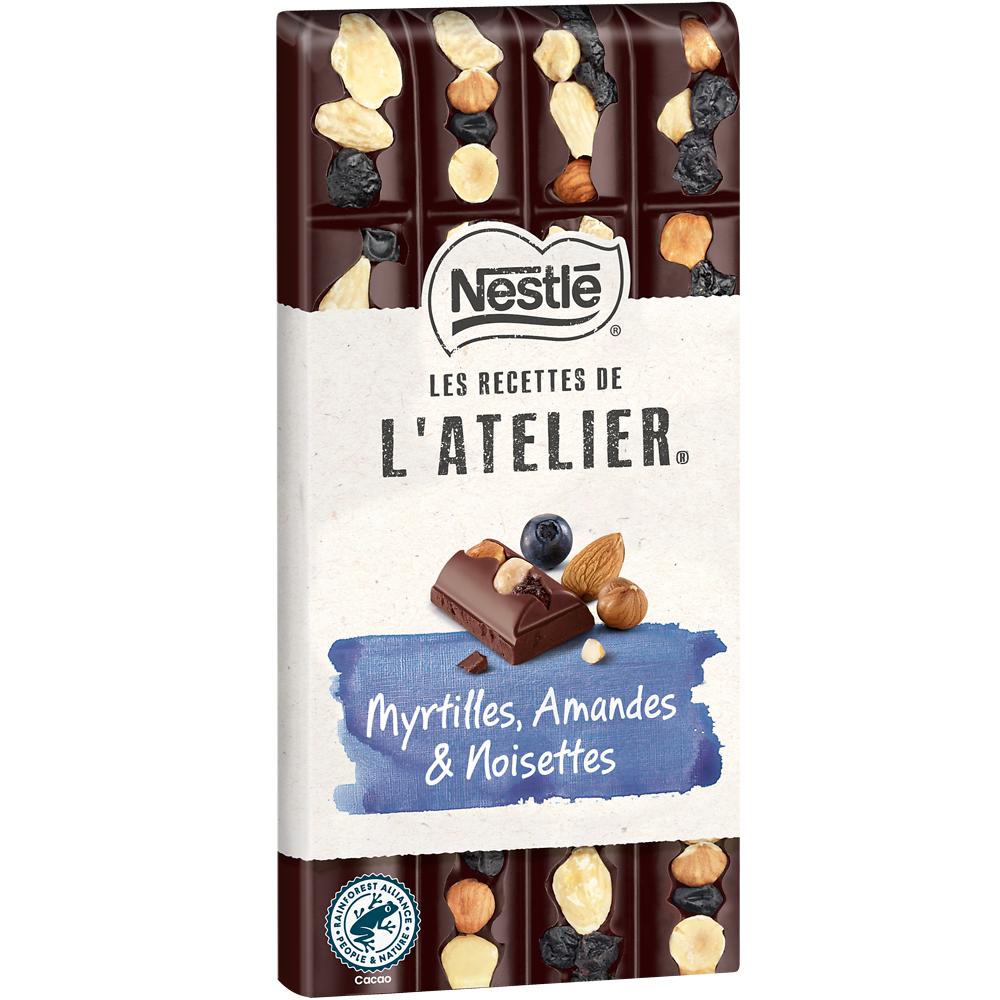 Chocolat noir myrtilles amandes noisettes NESTLE L'ATELIER - Tablette170g