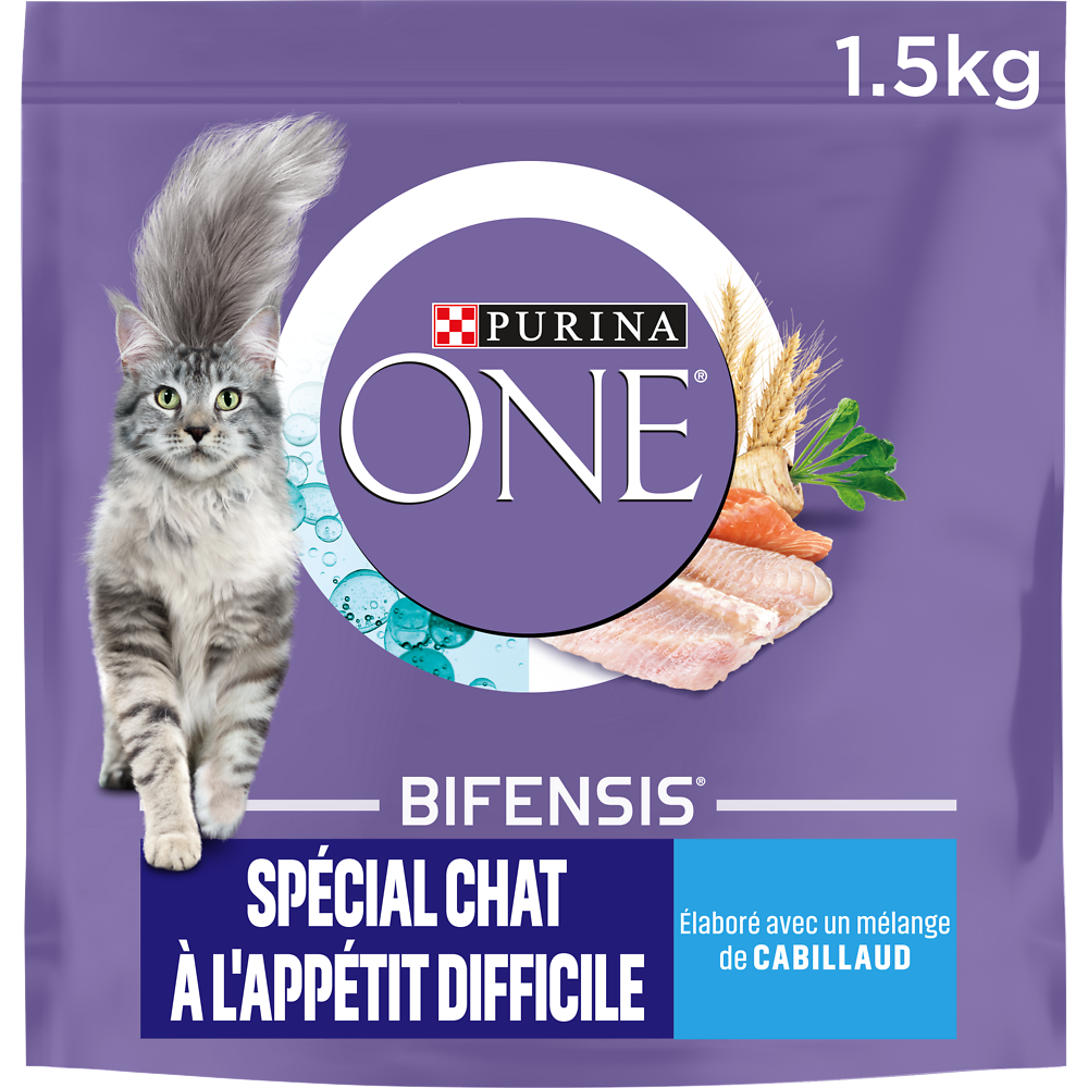 Croquettes pour chat adulte DIFFICILE Cabillaud, Truite PURINA ONE - 1,5kg