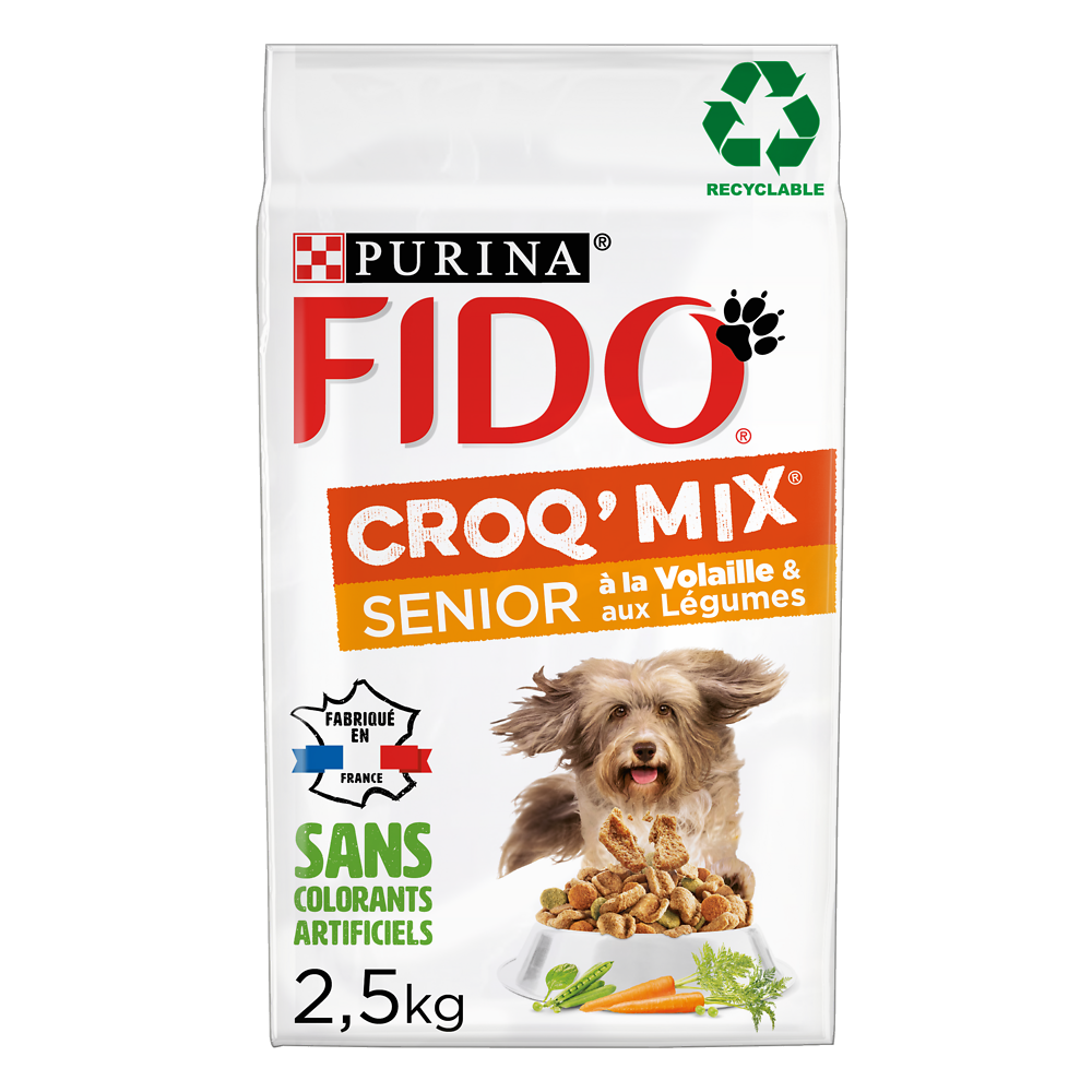 Croquettes pour chien senior > 7ans CROQ MIX Volaille, Légumes FIDO -2,5kg