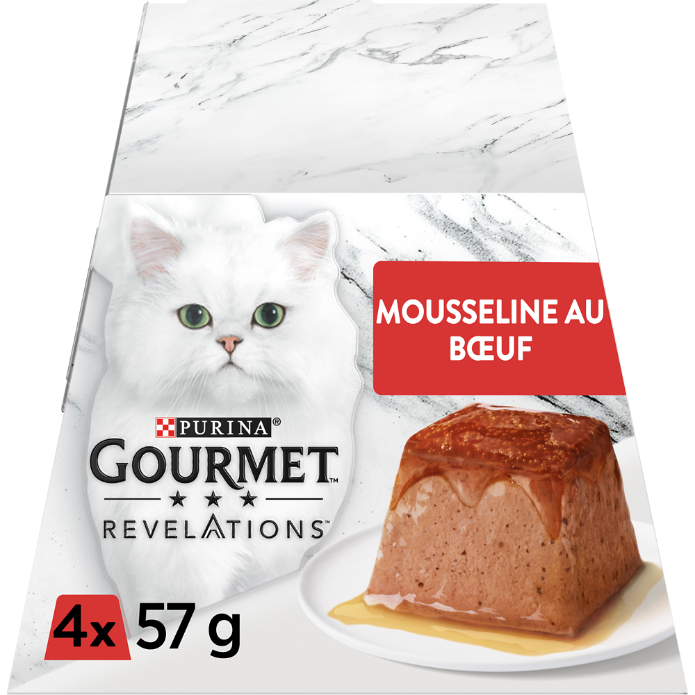 Sachets fraîcheur pour chat REVELATIONS Mousseline au Boeuf GOURMET -4x57g