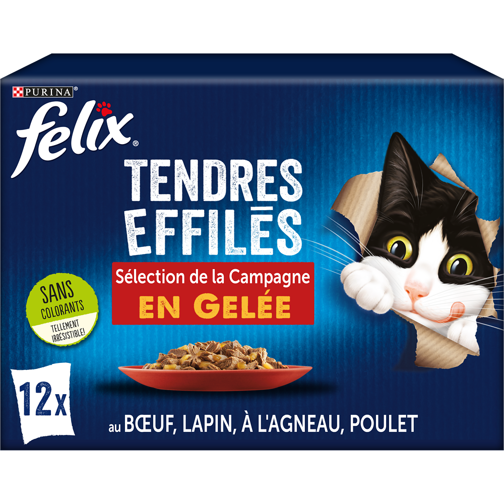 Sachets fraîcheur pour chat Tendres Effilés en Gelée Campagne FELIX -12x85g