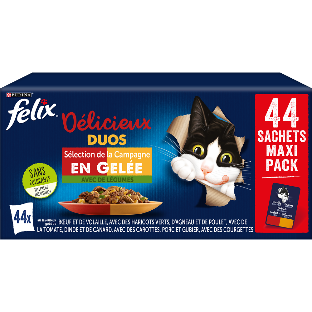 Sachets fraîcheur pour chat Délicieux Duos en Gelée Campagne FELIX - 44x85g