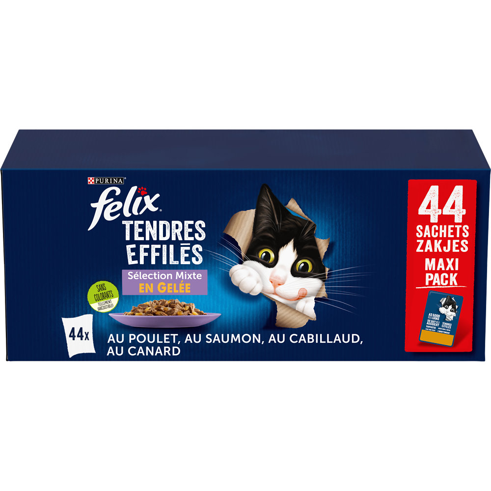 Sachet fraîcheur pour chat FELIX tendres effilées mixte en gelée - 44x85g