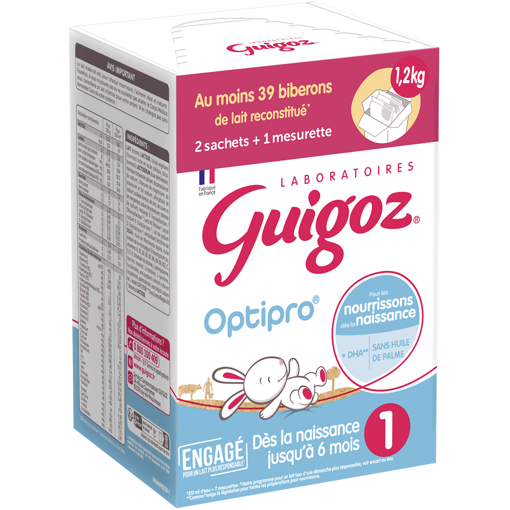 Lait infantile en poudre 1er âge 0-6M GUIGOZ OPTIPRO - BagInBox 2x600g