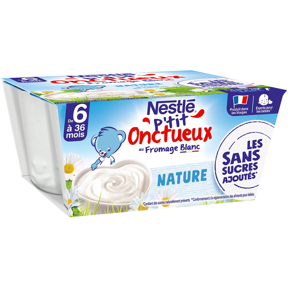 Desserts lactés P'TIT ONCTUEUX SSA Fromage blanc 6M+ NESTLE - 4x90g