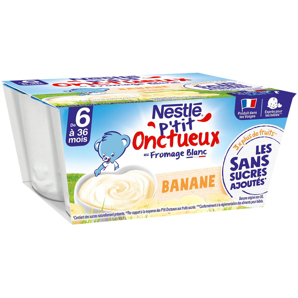 P'tit onctueux banane sans sucre ajouté dès 6 mois NESTLE 4x90g 360g