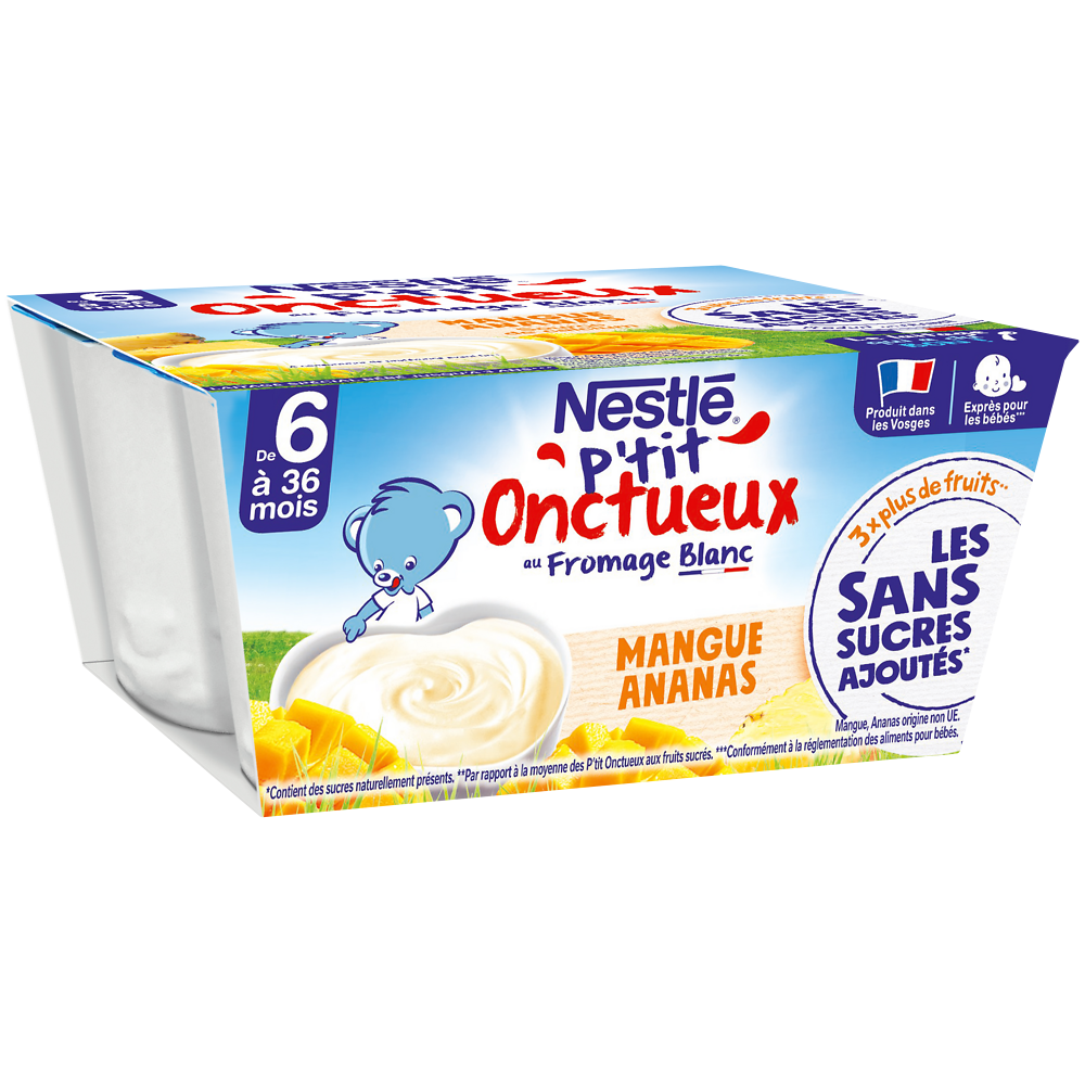 Desserts lactés P'TIT ONCTUEUX SSA Mangue ananas 6M+ NESTLE - 4x90g