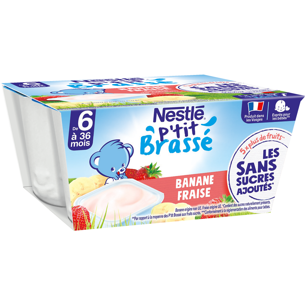 Desserts lactés P'TIT BRASSE SSA Fraise banane 6M+ NESTLE - 4x90g