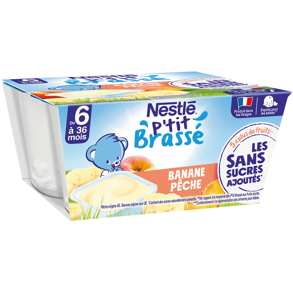 Desserts lactés P'TIT BRASSE SSA Banane pêche 6M+ NESTLE - 4x90g