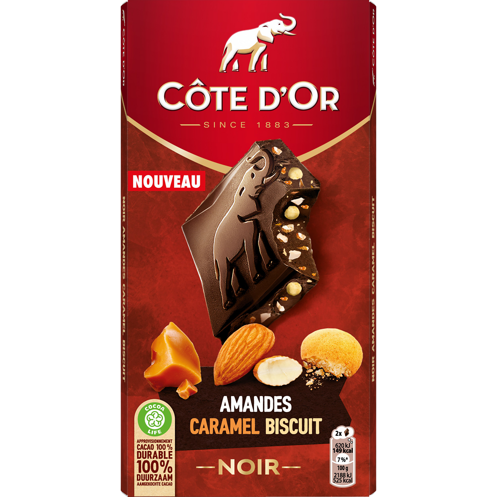 Chocolat Ultra Gourmand noir amandes caramel biscuit COTE D'OR - Paquet de 170g