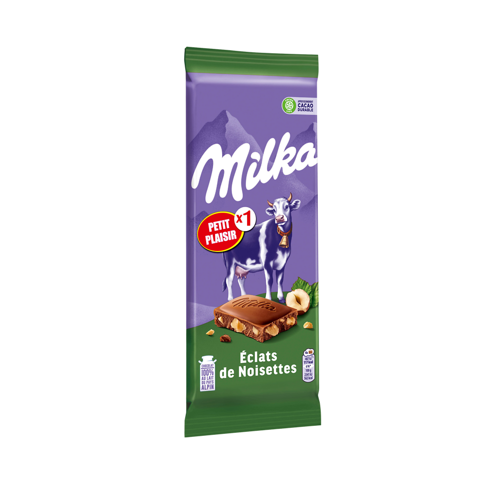 Chocolat au lait éclats de noisettes MILKA - Tablette de 125g