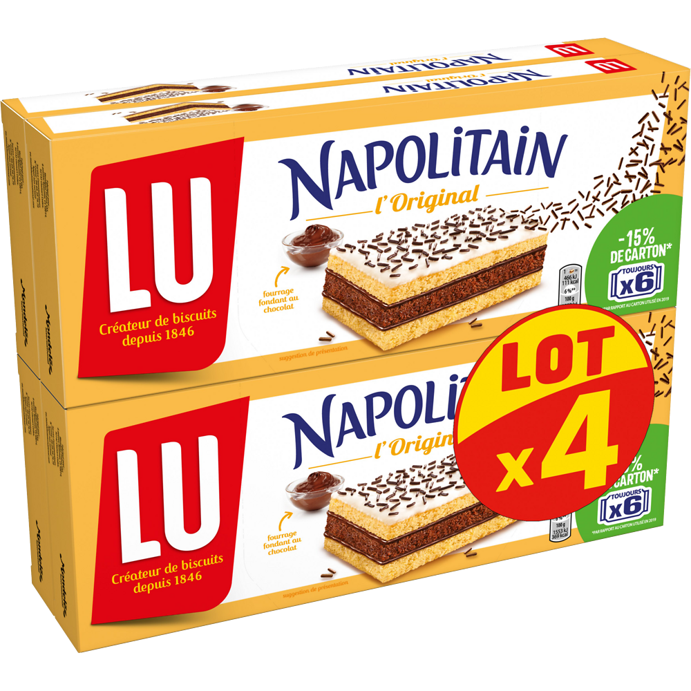 Gâteaux au chocolat L'Original Napolitain LU - 4 boîtes de 180g