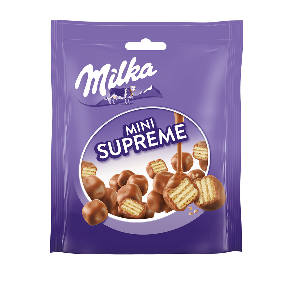 Biscuits gaufrettes enrobées au chocolat mini supreme au lait MILKA -Sachet de 110g