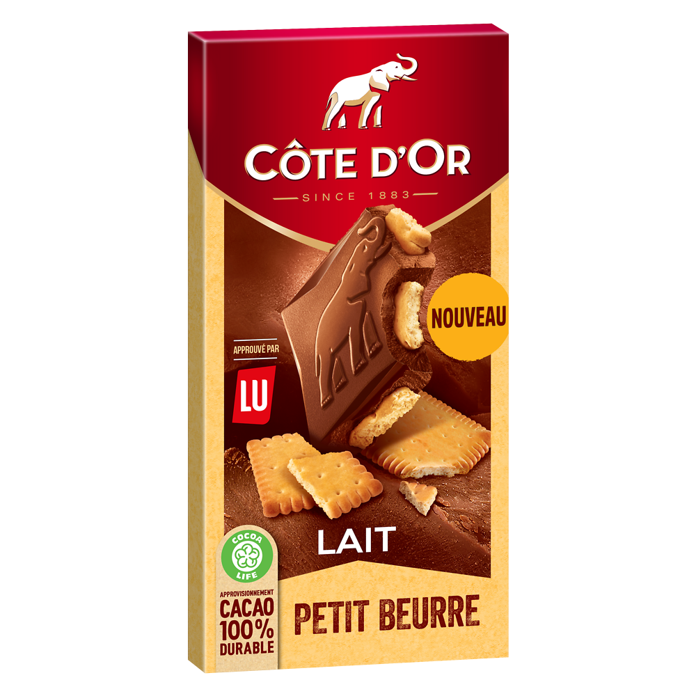 Chocolat biscuit au lait aux morceaux de Petit Beurre COTE D'OR - Tablette de 180g