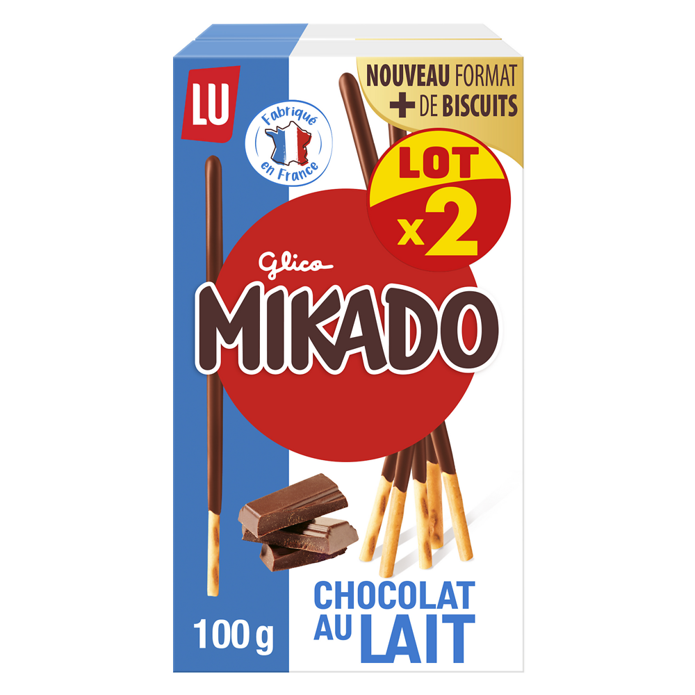 Biscuits chocolat au lait MIKADO Lu, 2x100g, 200g