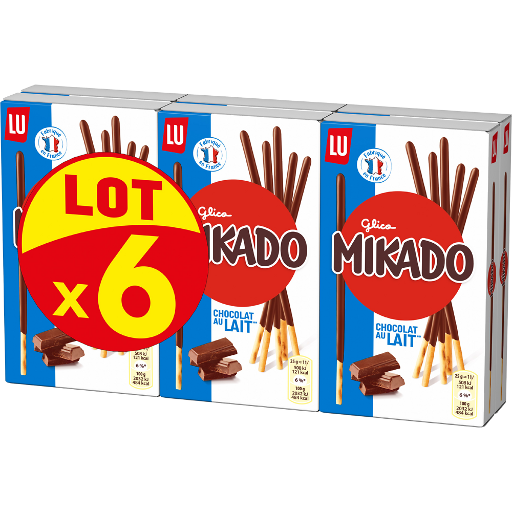 Biscuits chocolat au lait MIKADO Lu, 6x100g, 600g