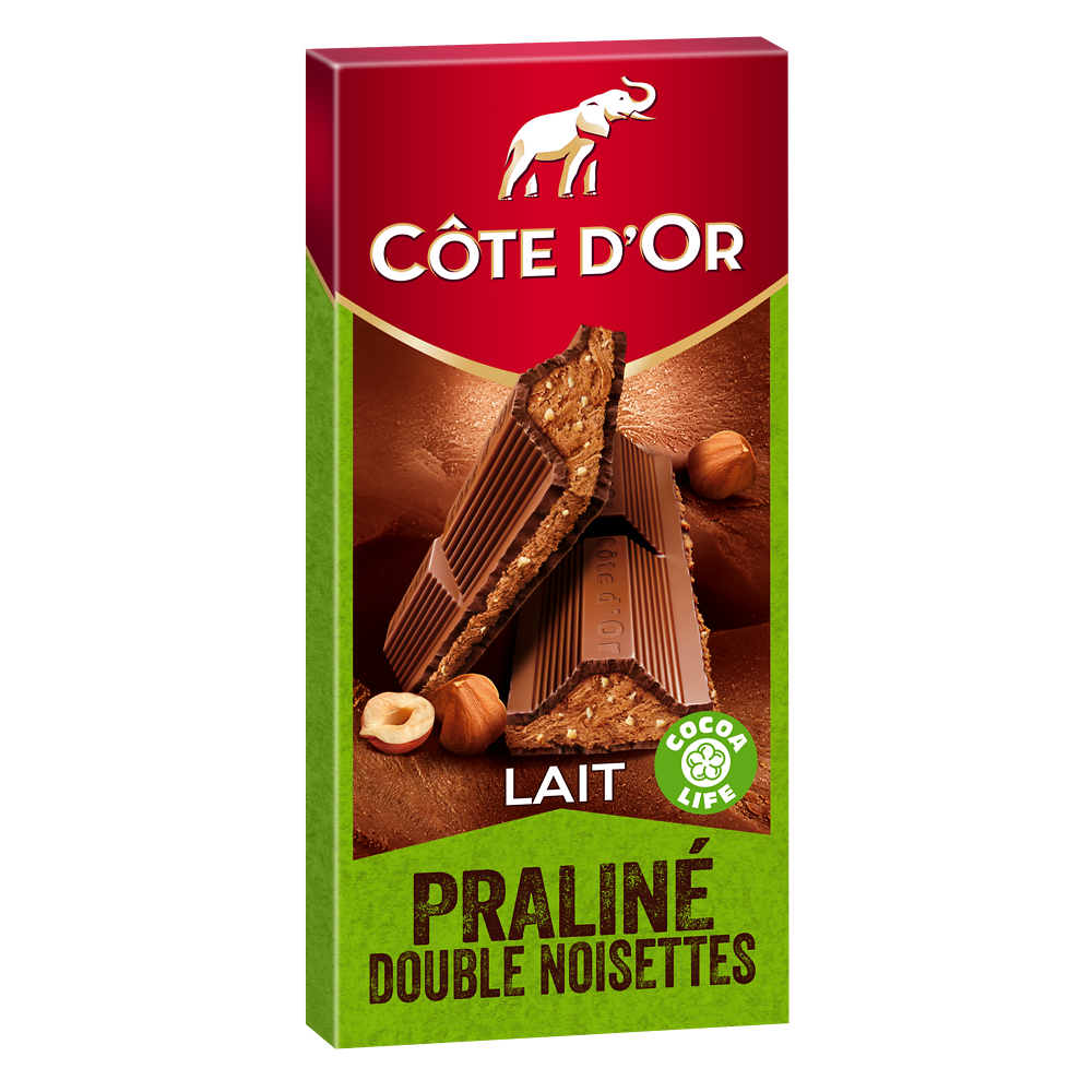 Chocolat au lait fourré au praliné double noisette COTE D'OR - Tablette de 200g