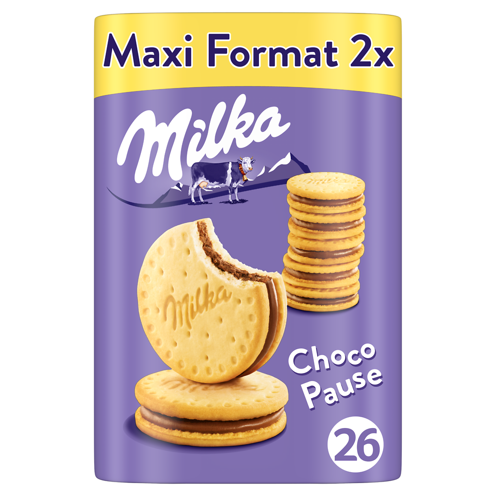 Biscuits fourrés au chocolat au lait Choco Pause MILKA, 2 paquets de 260g