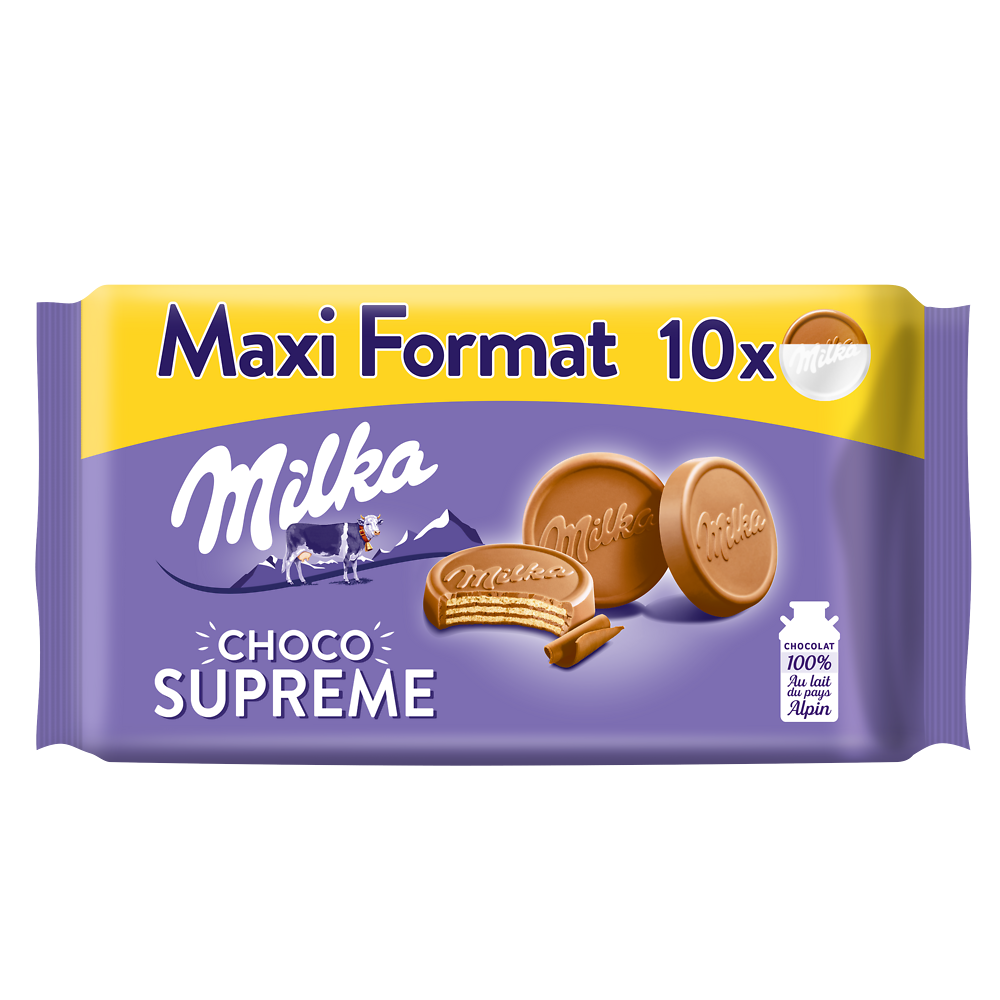 Biscuits gaufrettes enrobés au chocolat supreme au lait MILKA - Paquetde 300g