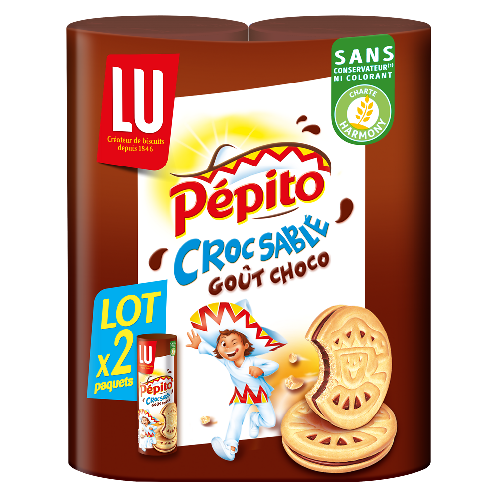 Biscuits fourrés au chocolat croc' sablé PEPITO LU - Paquet de 2x294g