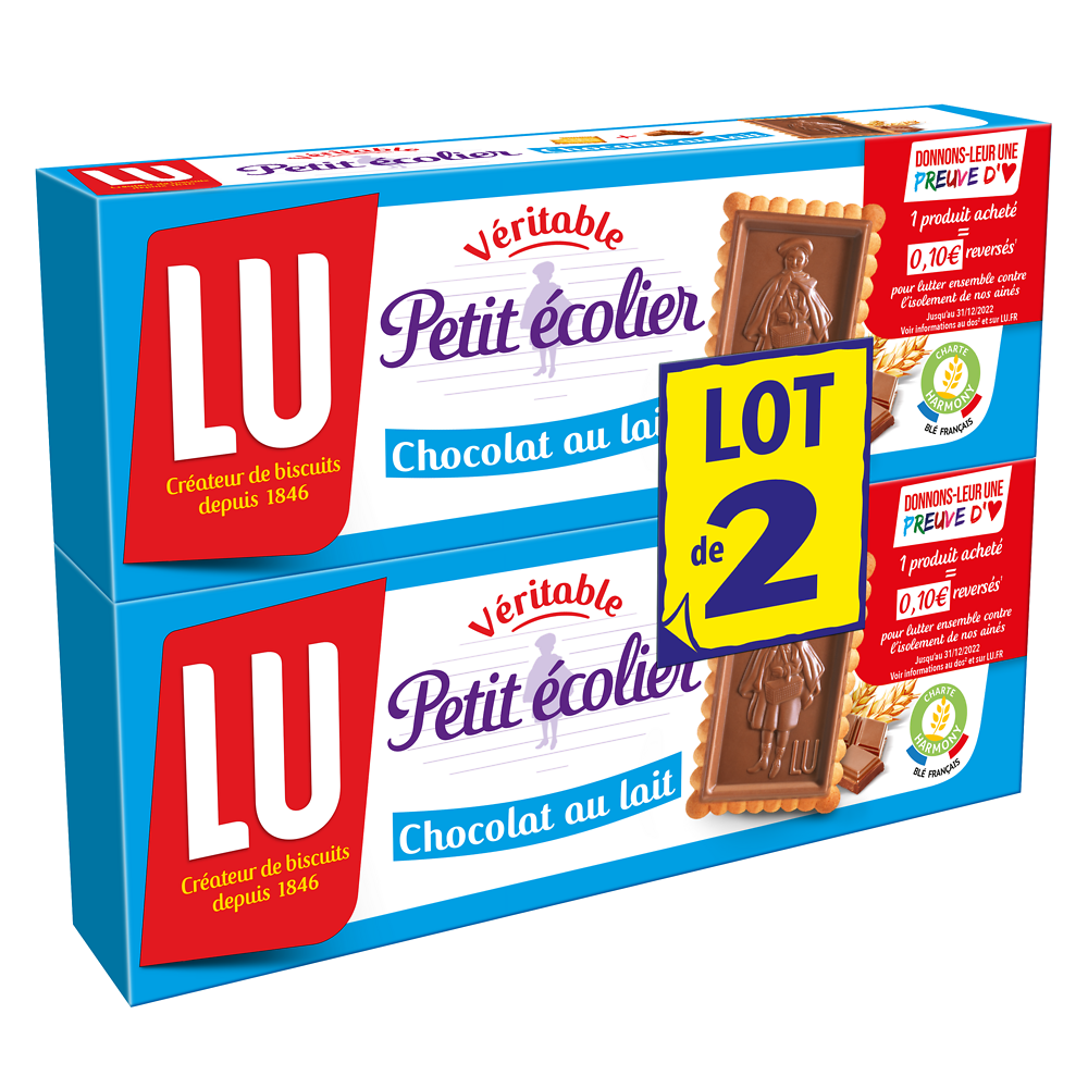 Biscuits petit beurre chocolat au lait Petit Ecolier LU, 2 paquets de150g