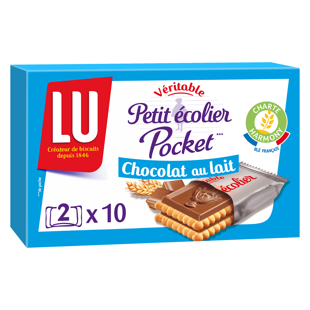 Biscuits petit beurre chocolat au lait Petit Ecolier LU, paquet de 250g