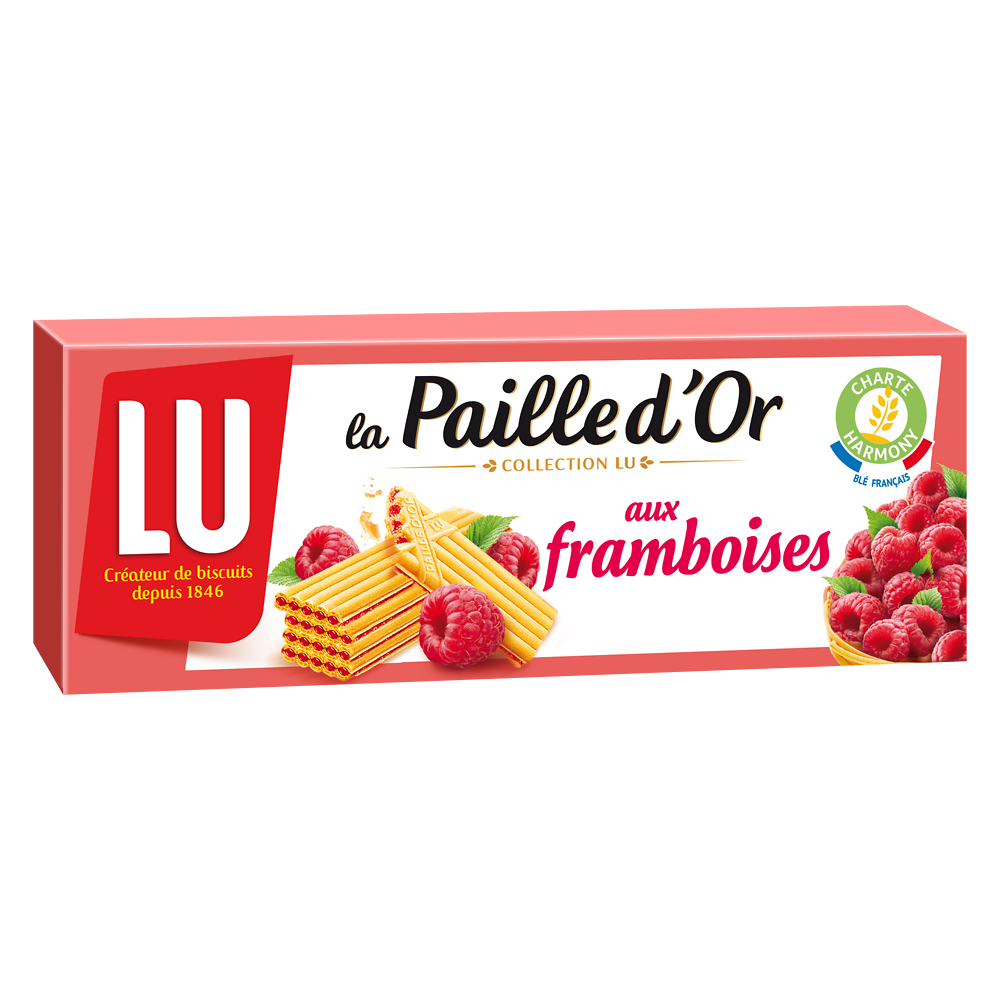 Biscuits gaufrettes fourrées framboises La Paille d'Or LU, paquet de 170g