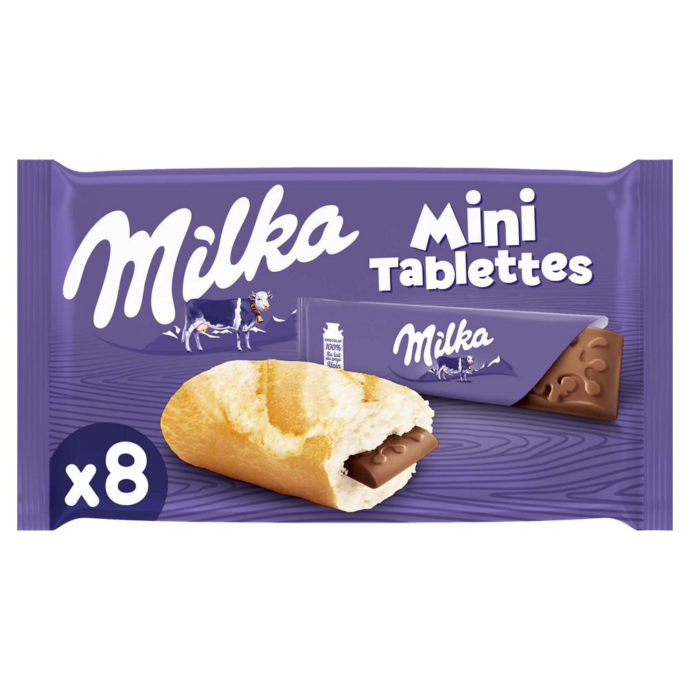 Chocolat au lait Mini Tablettes MILKA - Sachet de 8 mini tablettes, 200g