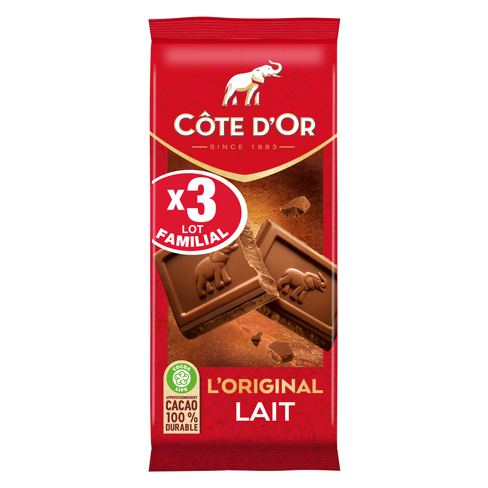 Chocolat au lait COTE D'OR - 3 tablettes de 100g