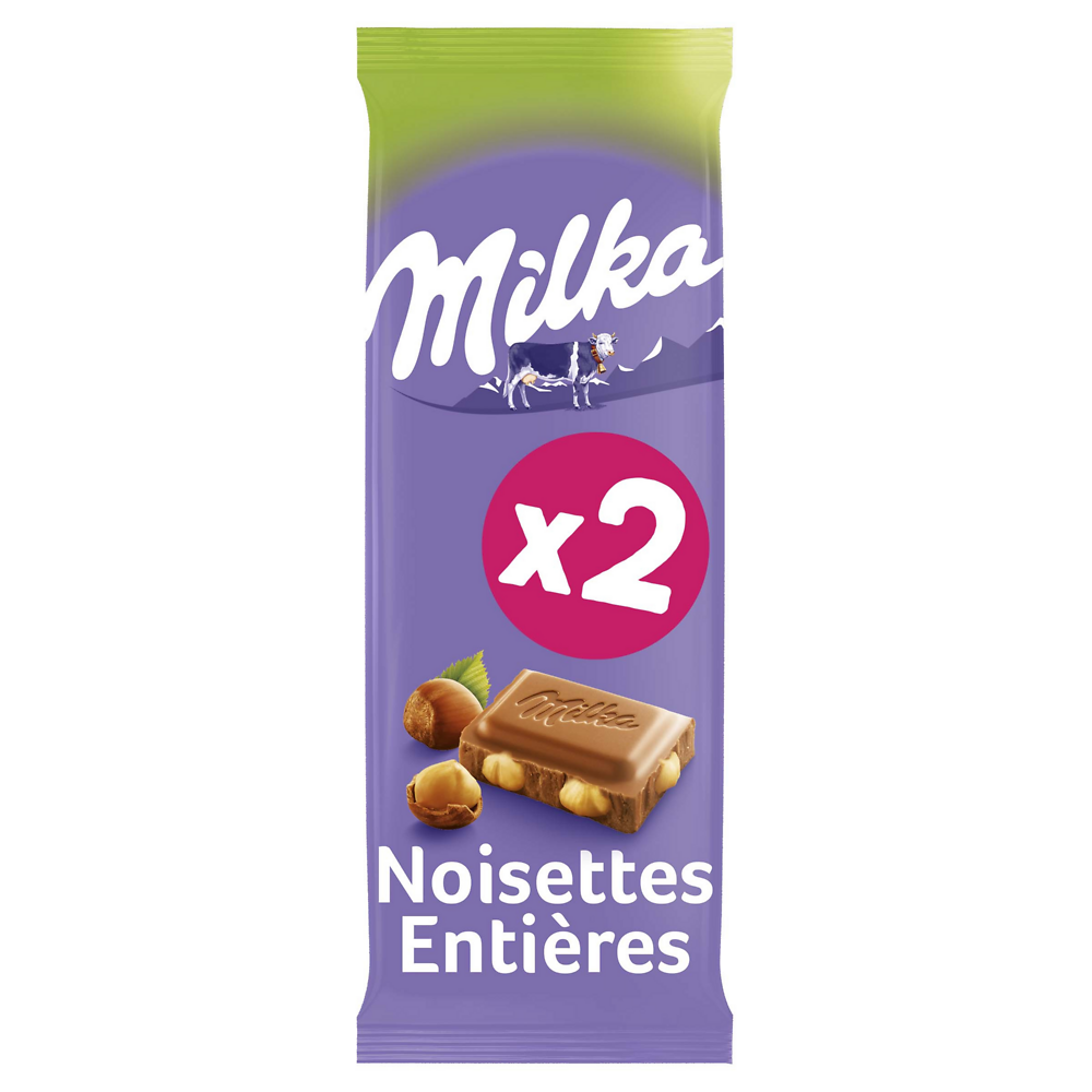 Chocolat au lait et noisettes MILKA - 2 tablettes de 100g