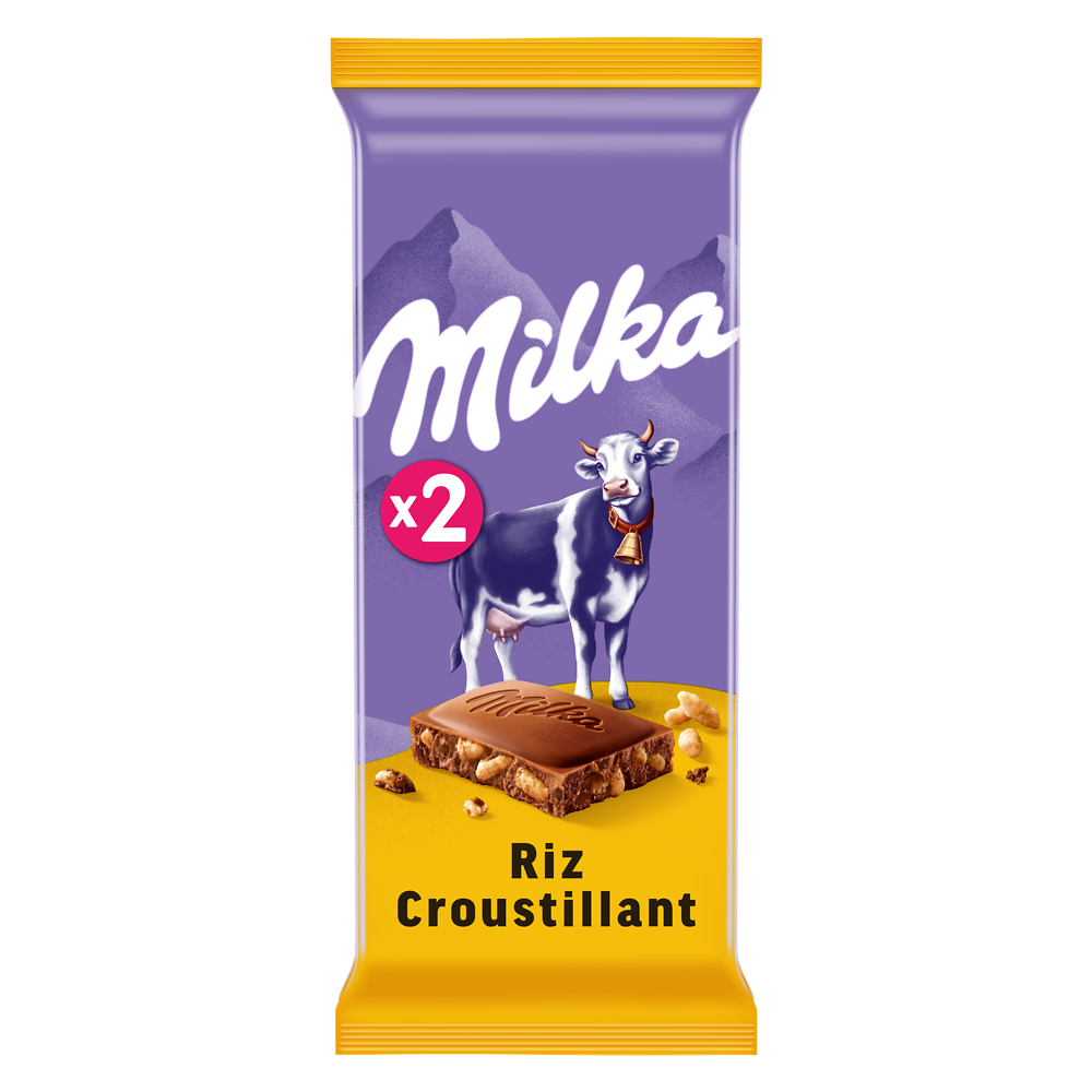 Chocolat au lait et riz croustillant MILKA - 2 tablettes de 100g