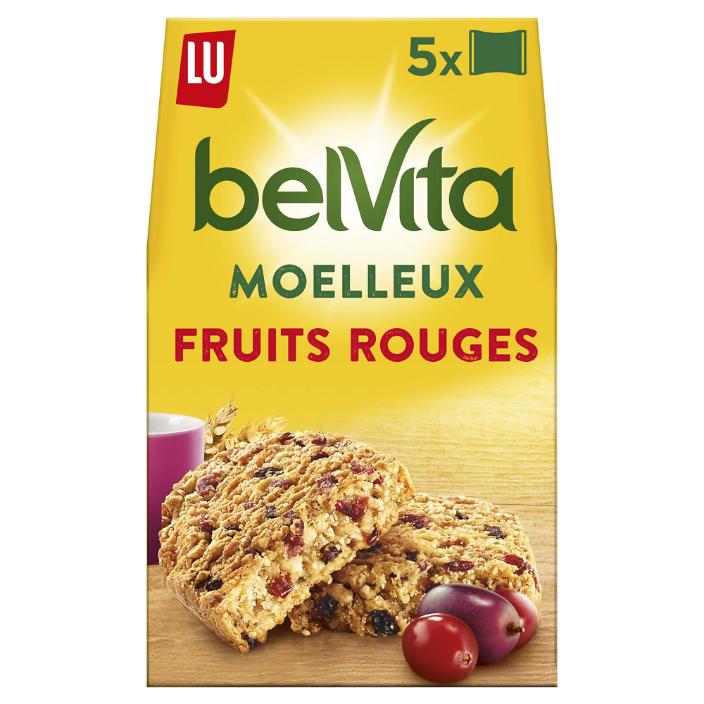 Biscuits petit déjeuner moelleux aux fruits rouges BELVITA - Paquet de250g