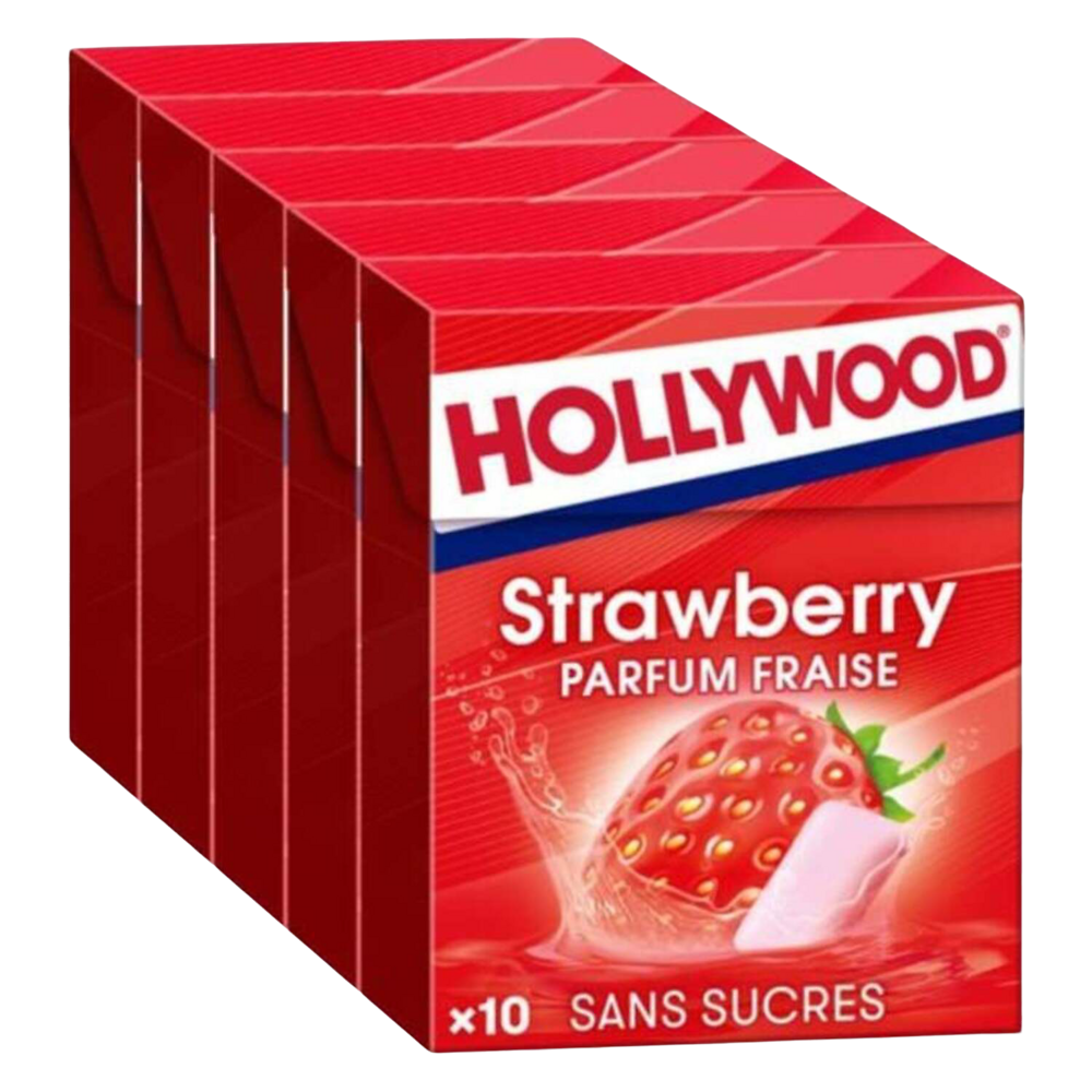 Chewing-gum fresh fraise sans sucre HOLLYWOOD, 5x14 dragés 70g