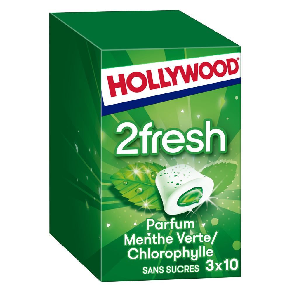 Chewing-gum 2fresh menthe verte sans sucres HOLLYWOOD, 3 boîtes de 66g