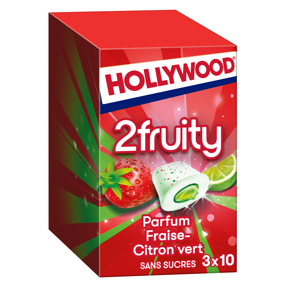 Chewing-gum HOLLYWOOD, max splash fraise citron vert sans sucre lot de3, 66g