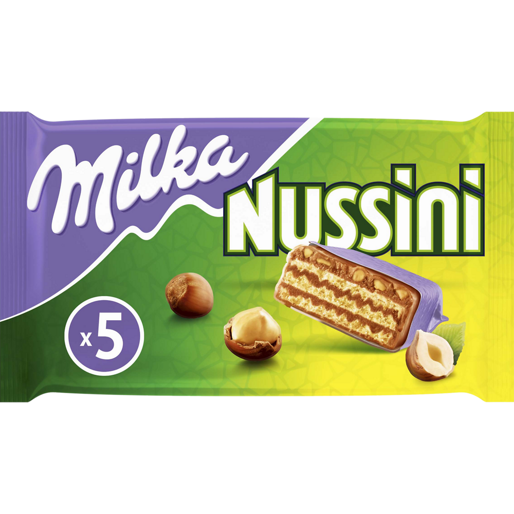 Barres chocolatées nussini gaufrettes au lait et aux noisettes MILKA -Sachet de 155g