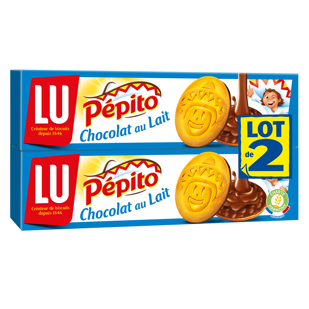 Biscuits nappés au chocolat au lait Pepito LU, 2 paquets de 192g