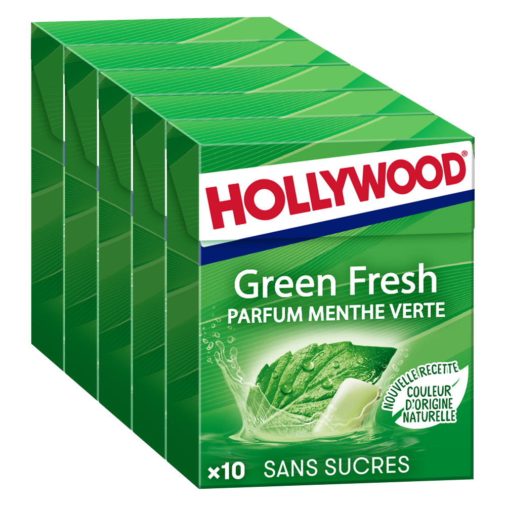 Chewing-gum Greenfresh, sans sucres HOLLYWOOD, pentapack 5x10 dragées70g