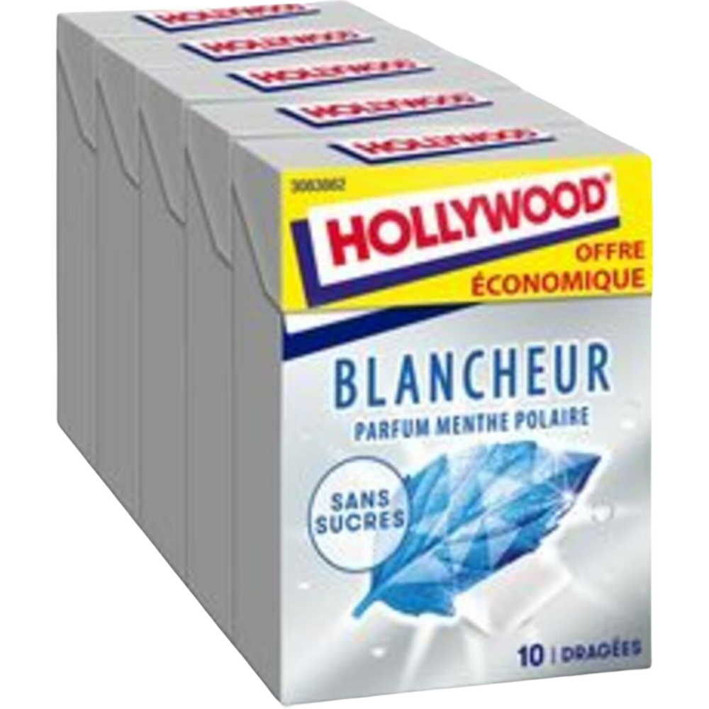 Chewing-gum blancheur menthe polaire sans sucres HOLLYWOOD, x5